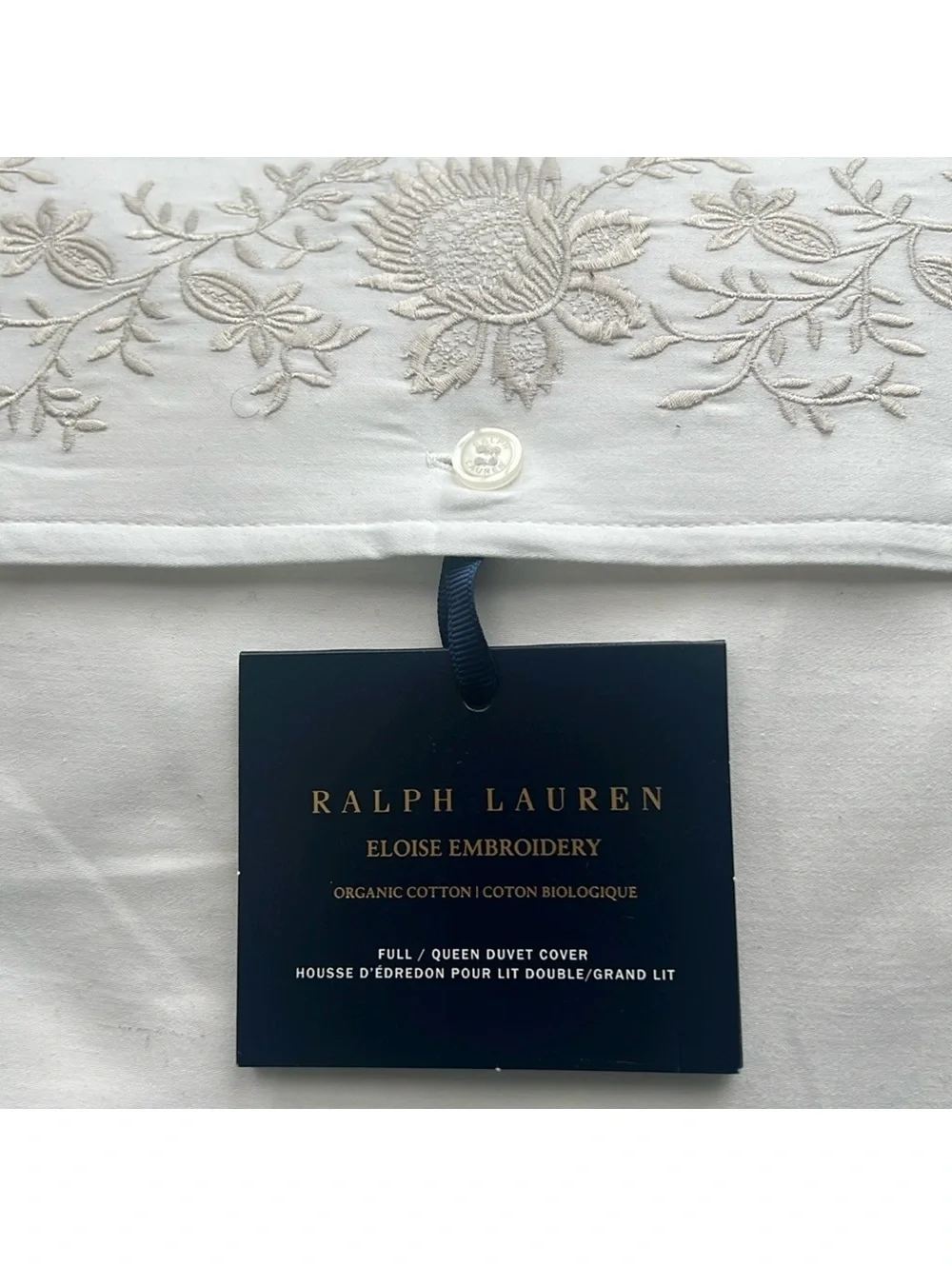 Ralph Lauren Eloise Embroidery Organic Cotton Duvet in Platinum Full/Queen NWT